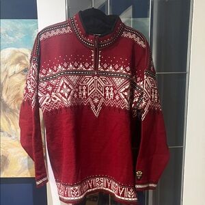 DALE OF NORWAY Sport Red Fair Isle 1/4 Zip  Knit Ski Sweater Sz L